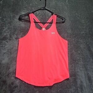 Under Armour HeatGear Tank Top Neon Pink Loose Fit Crossback XS Athleisure